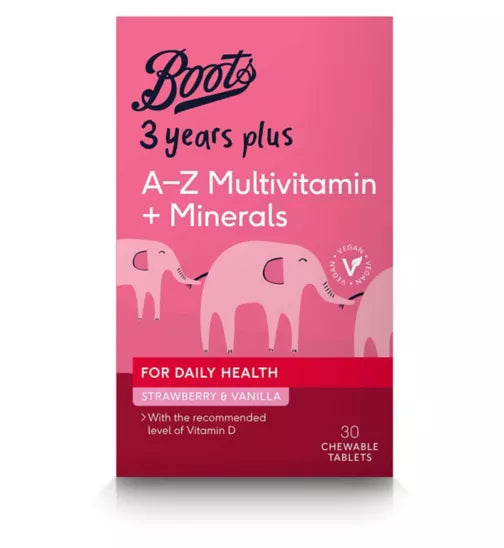 Boots uk kids  Multivitamins + minerals  30 chewable  Tablets strawberry  and vanilla expiry 2/25