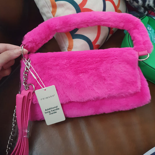 Primark fur pink handbag with long strap bag