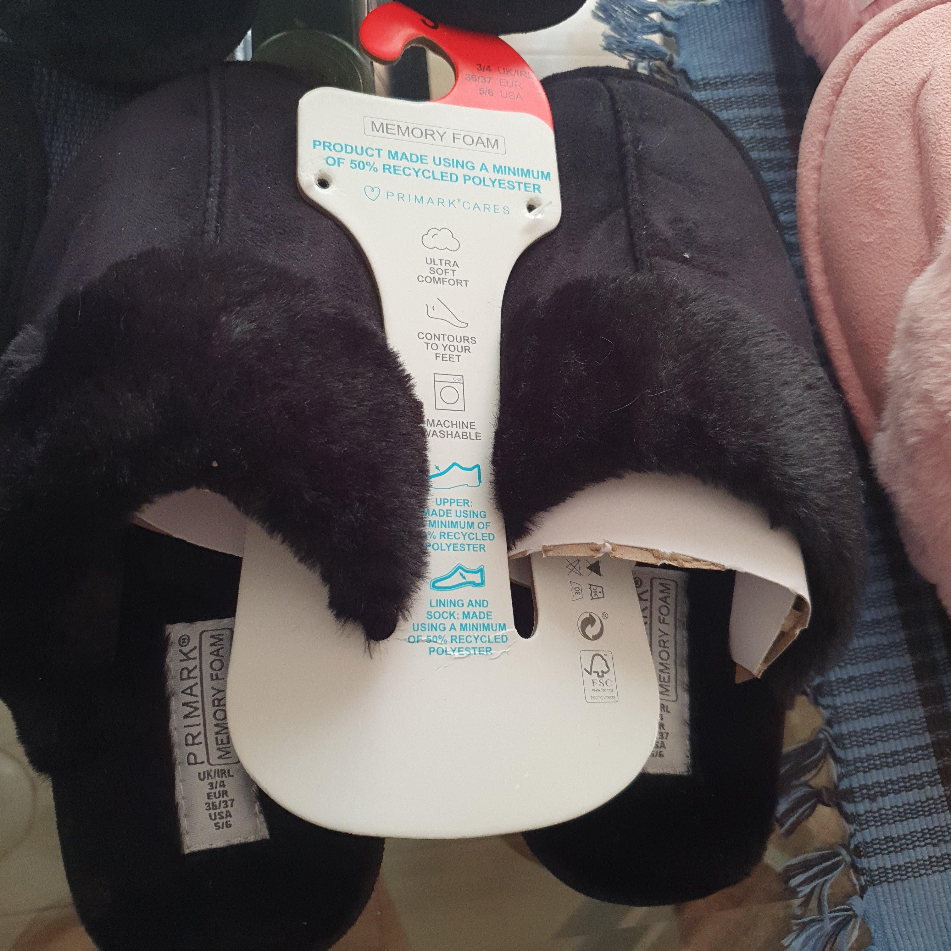 Primark women winter fluffy slippers memory foam black UShopUK