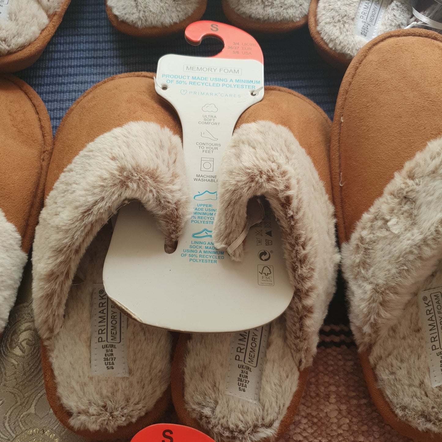 Primark women winter fluffy slippers memory foam brown