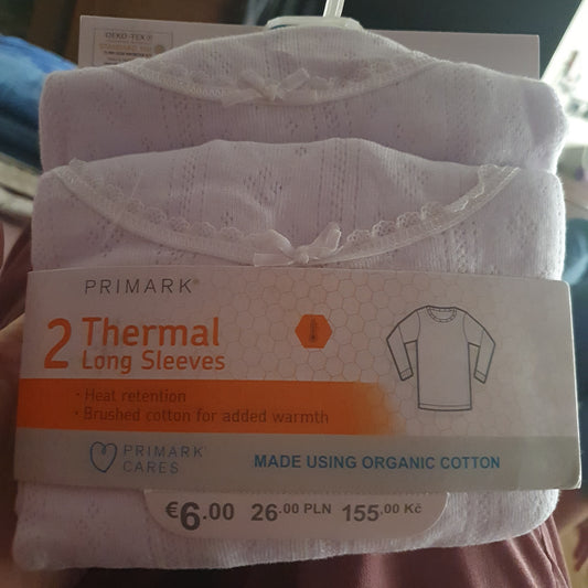 Primark girls kids Thermals set of 2 long sleeves white 8-9 years