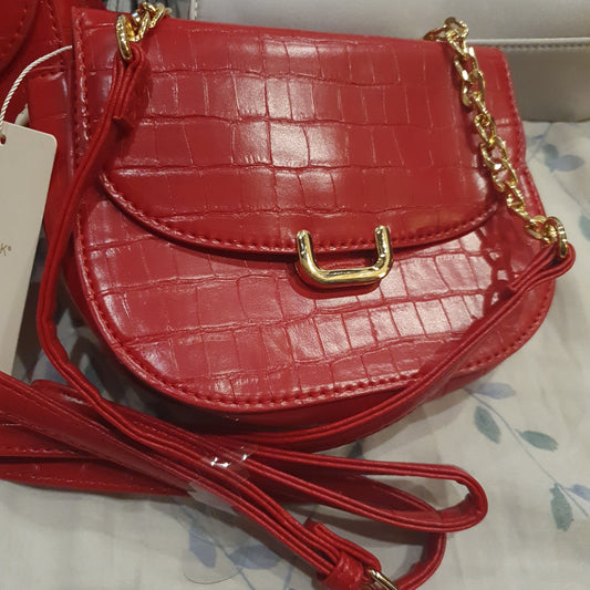 Primark red cross body bag with golden chain handbag