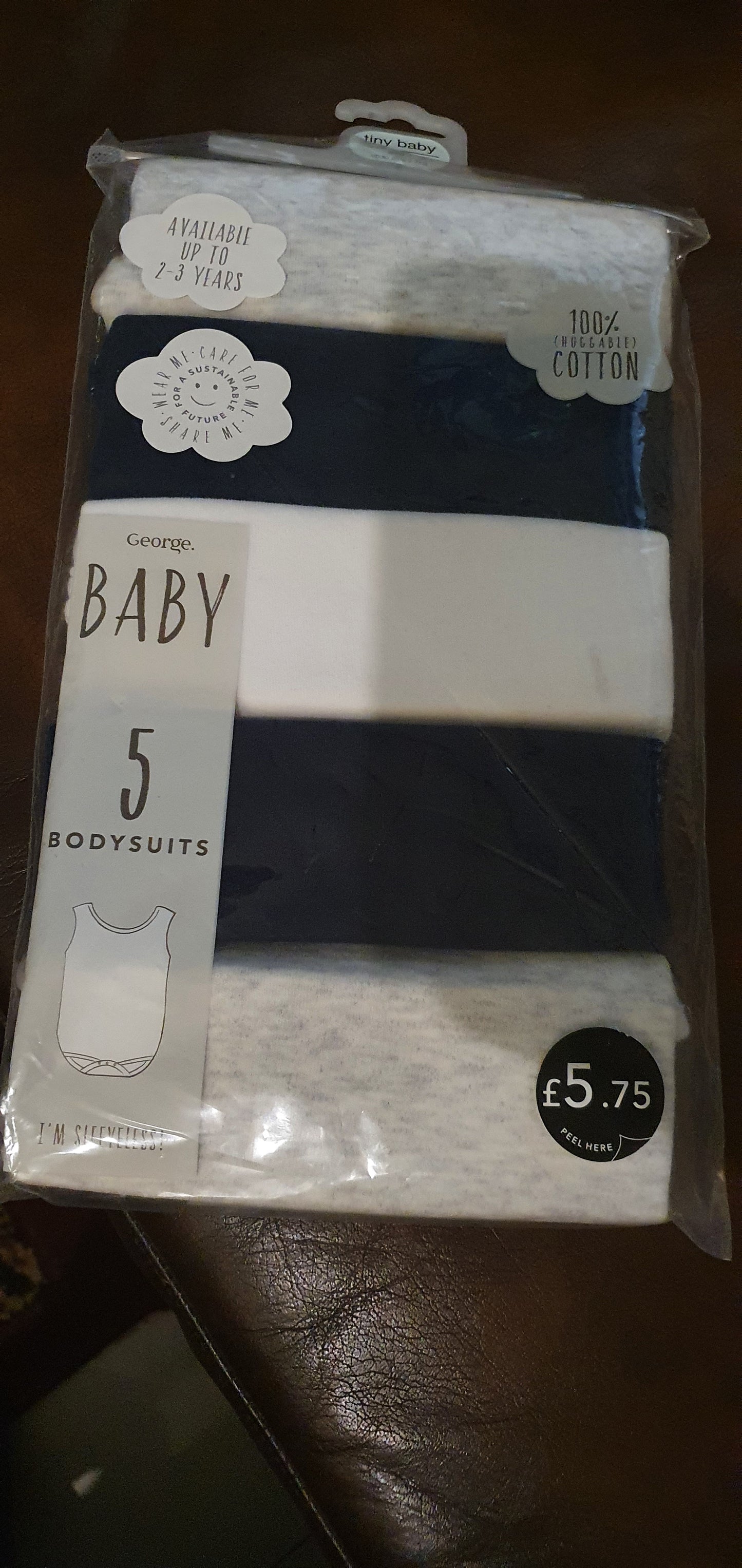 George Uk pack of 5 baby cotton bodysuits sleeveless