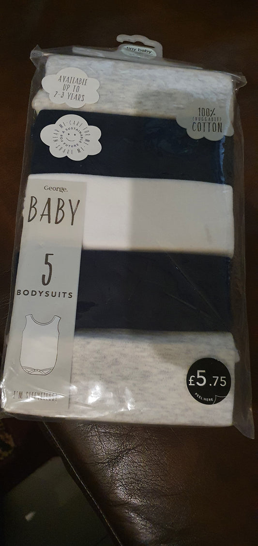 George Uk pack of 5 baby cotton bodysuits sleeveless