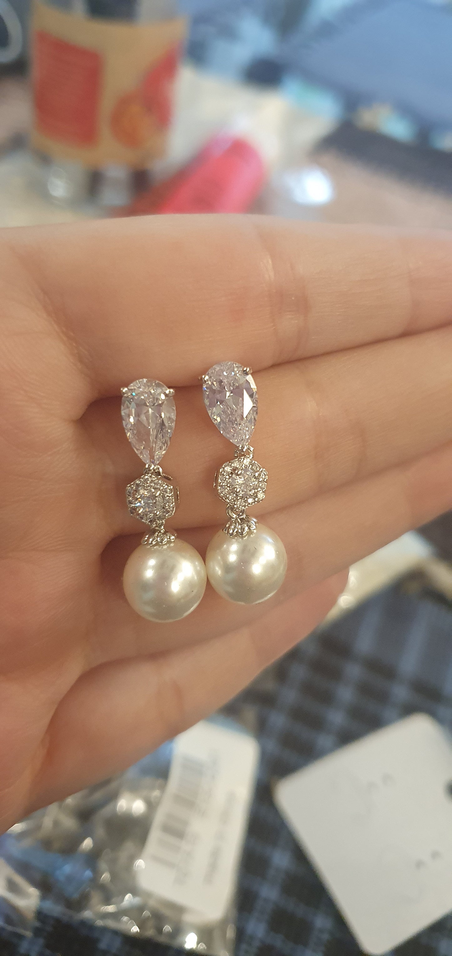 Zircon Diamante Rhinestone Pearl Earrings E11