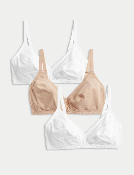 M&S Uk 3pk Cotton Non Wired Full Cup Bras