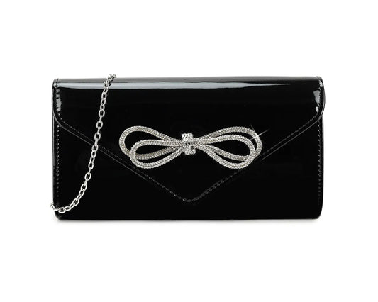 Amazon UK Black Patent Diamante Bow Ladies Clutch Bag