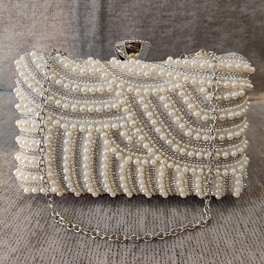 Koko fashion amazon Uk pearl diamante clutch bag with silver  chain