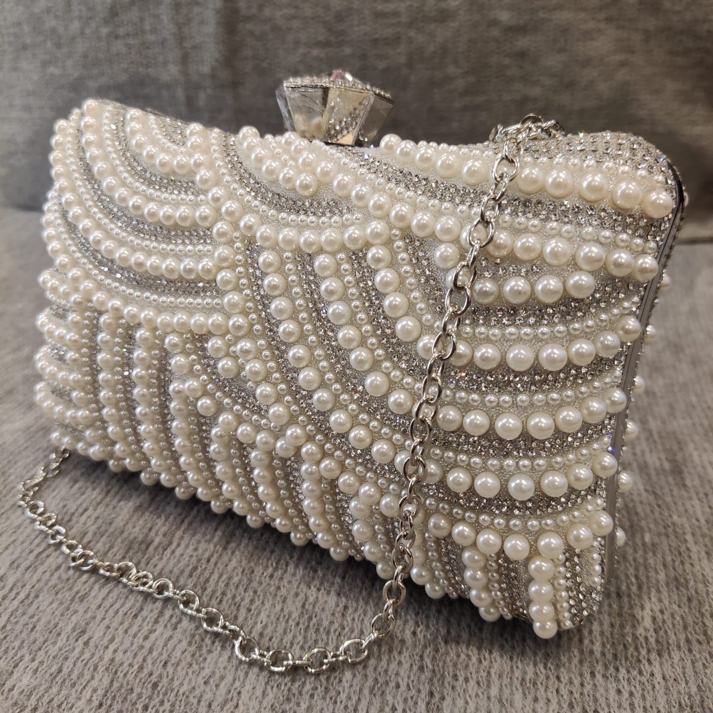 Koko fashion amazon Uk pearl diamante clutch bag with silver  chain