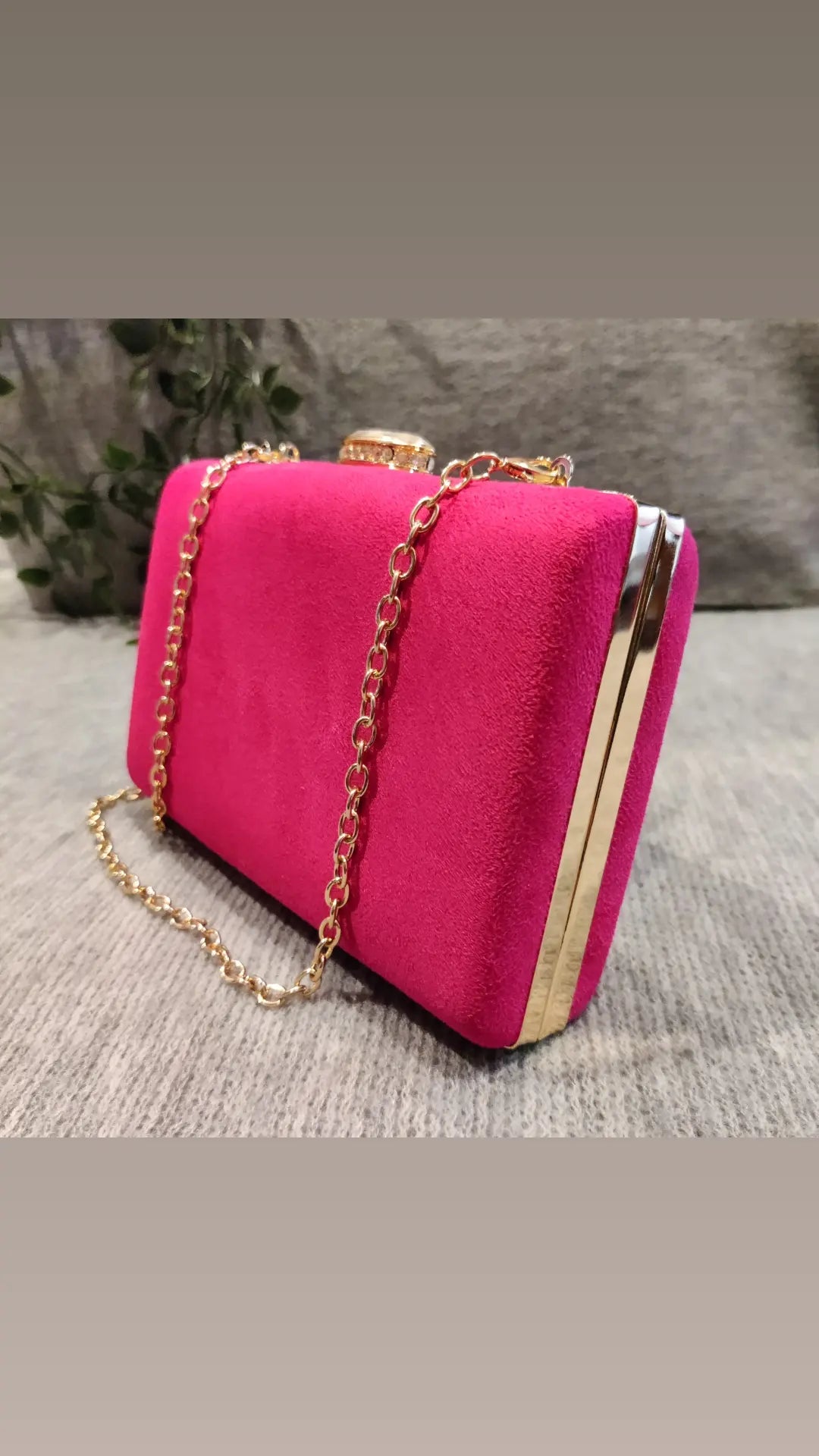 Amazon Uk Ladies Clutch Bag pink suede with gold chain