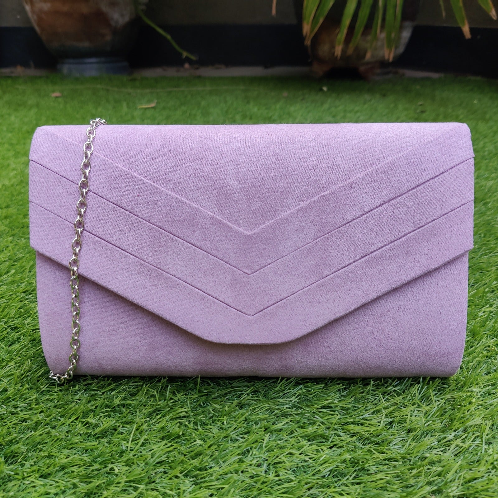 Lilac suede best sale clutch bag