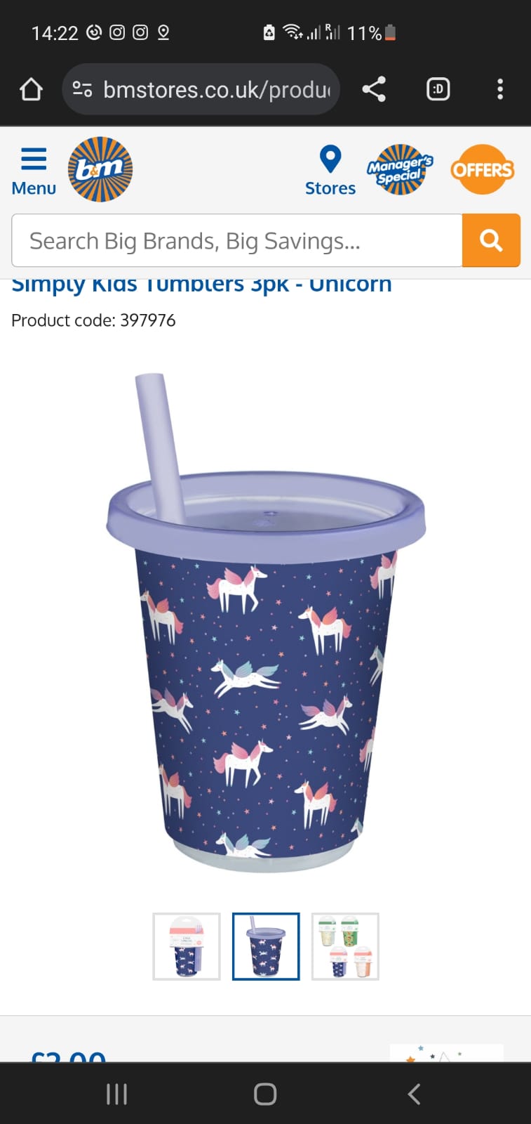 Bm bargains  Uk kids glass with lid and straw