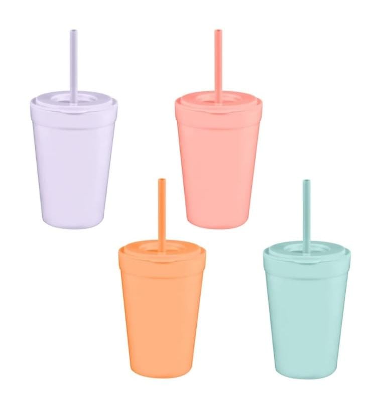 Bm bargains  Uk kids glass with lid and straw set of 4