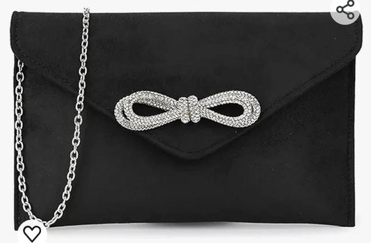 Amazon UK Black suede Diamante Bow Ladies Clutch Bag