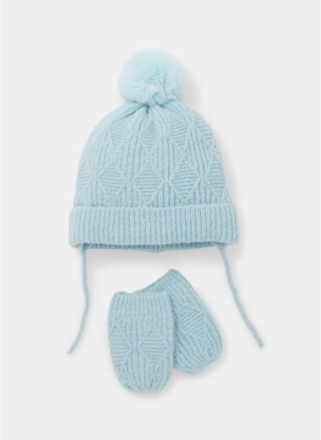 2 Piece Blue Diamond Baby Trapper Hat & Mittens Set