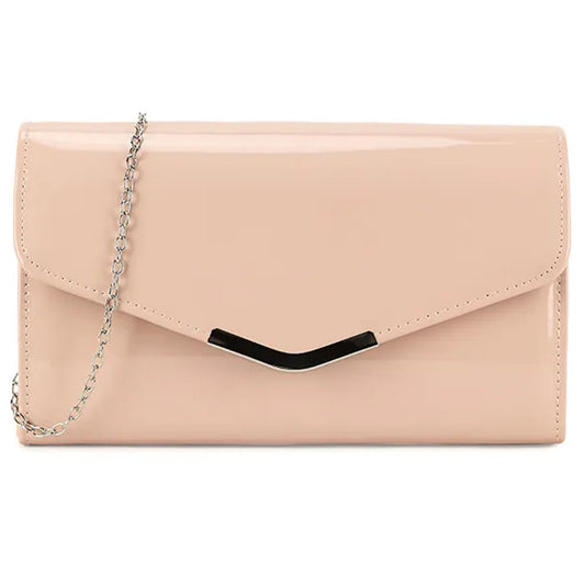 Amazon UK Shiny Patent Leather Beige Nude Ladies Clutch Bag