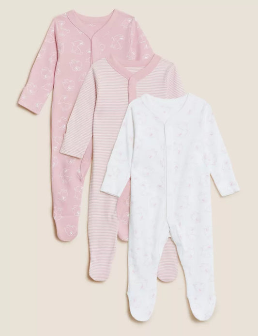 M&S Uk baby sleepsuits cotton set of 3