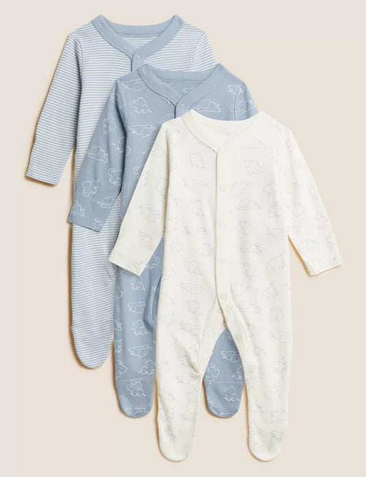 M&S Uk baby sleepsuits cotton set of 3