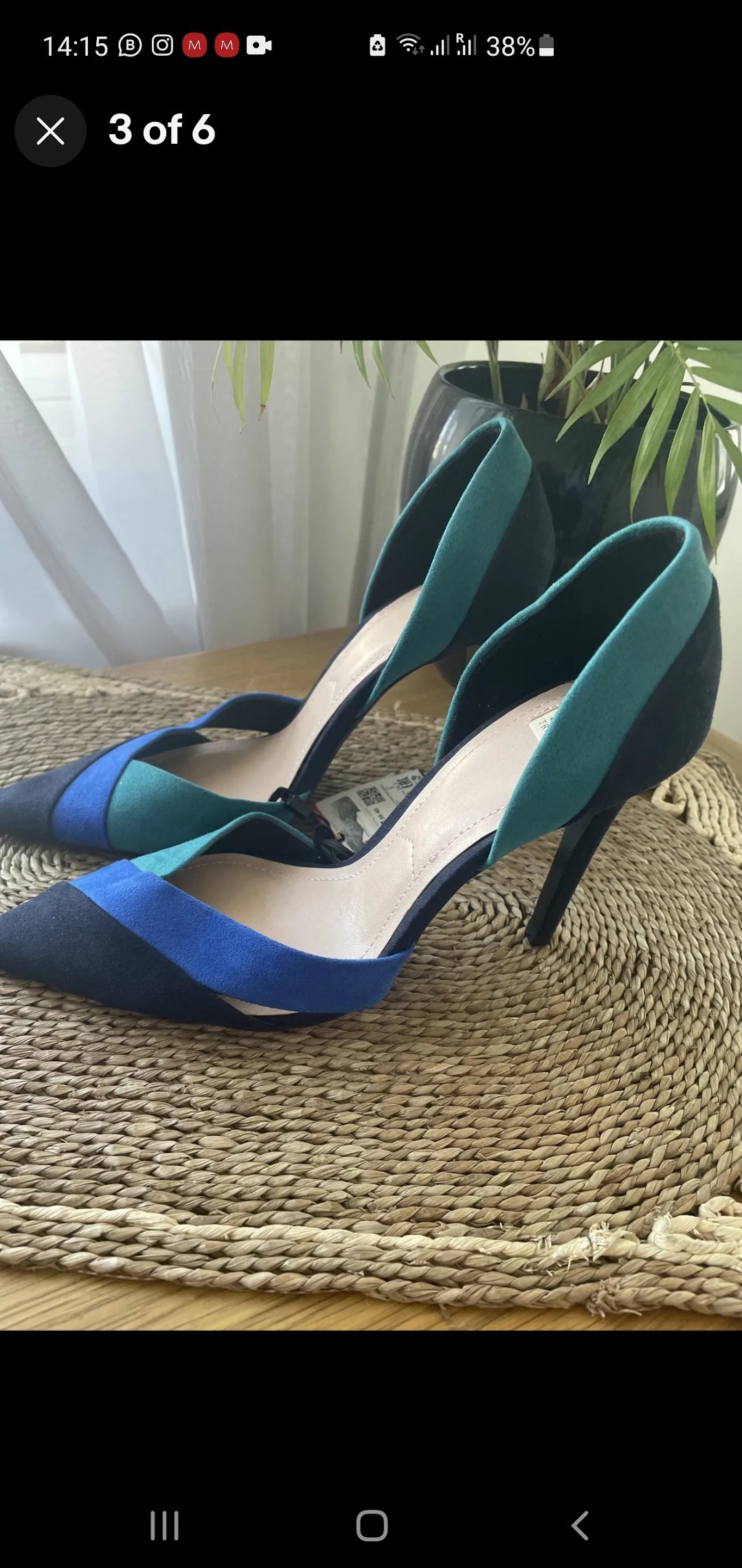 Zara women size 38 blue teal heel 4 inches