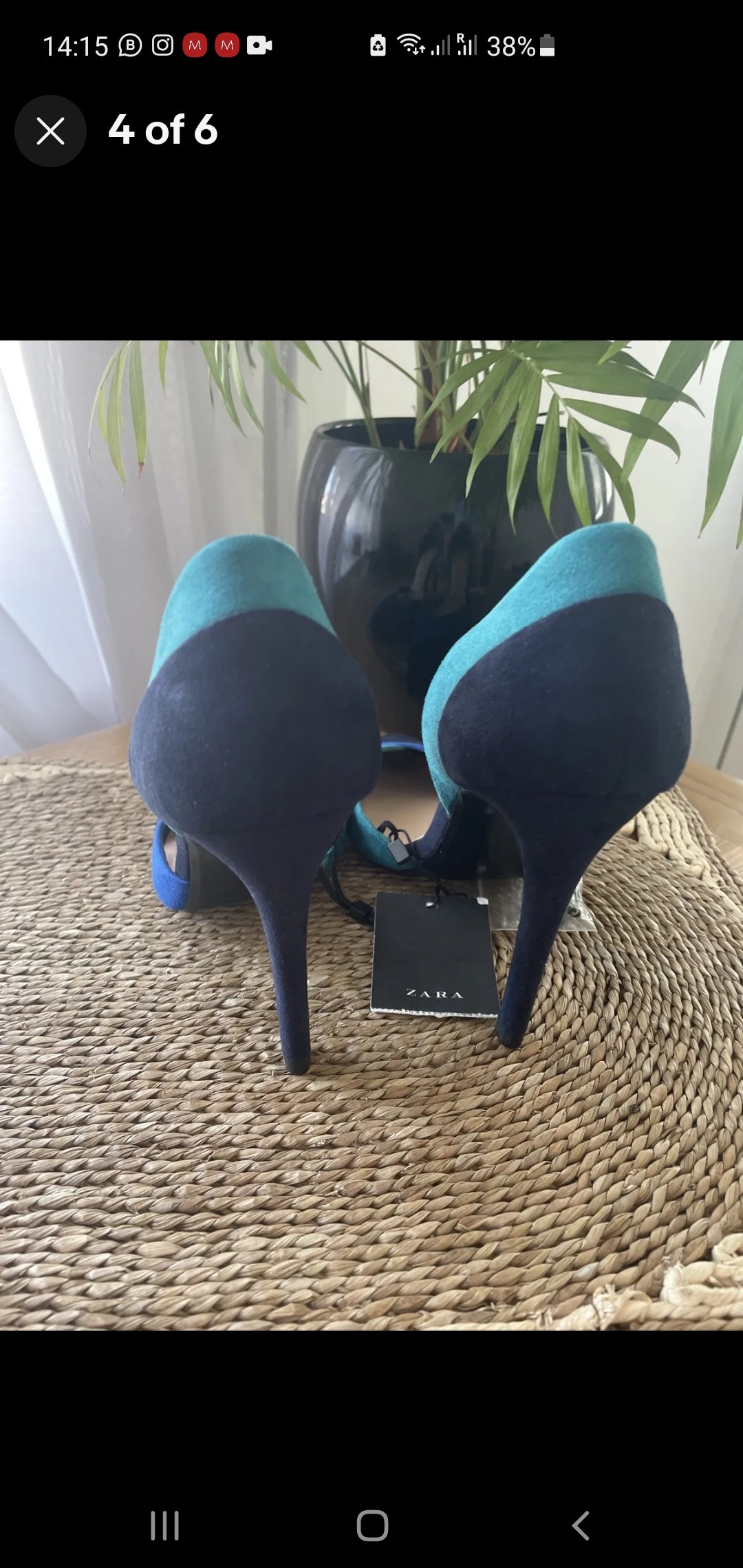 Zara women size 38 blue teal heel 4 inches