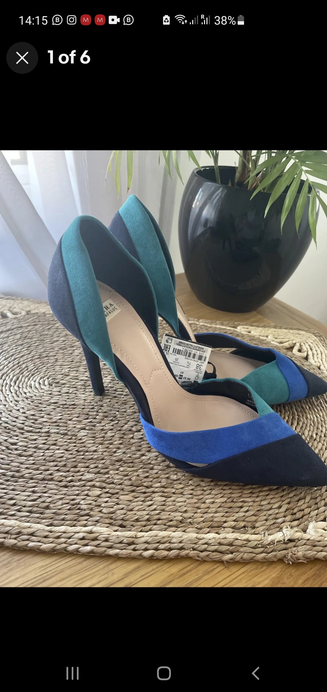 Zara women size 38 blue teal heel 4 inches