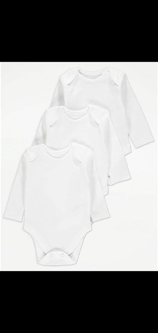 George Uk pack of 3 baby cotton bodysuits full sleeves