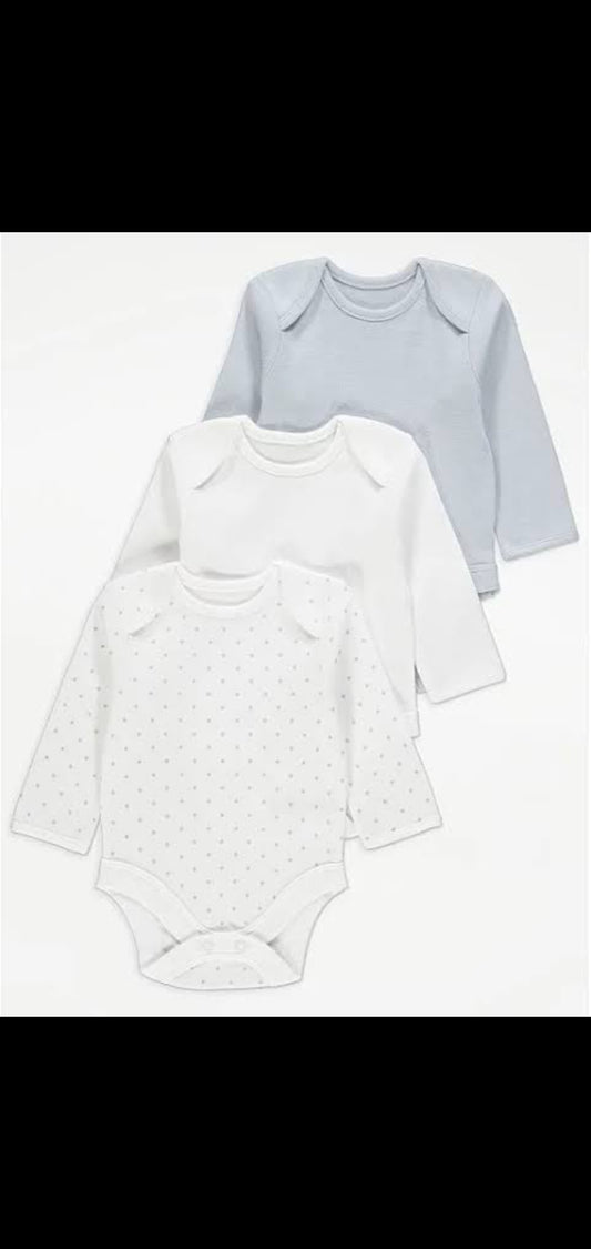 George Uk pack of 3 baby cotton bodysuits full sleeves