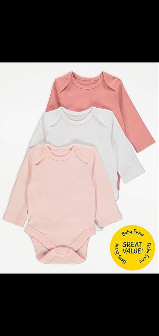 George Uk pack of 3 baby cotton bodysuits full sleeves