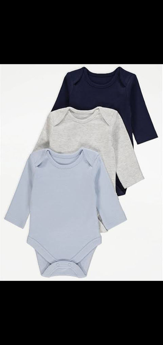 George Uk pack of 3 baby cotton bodysuits full sleeves