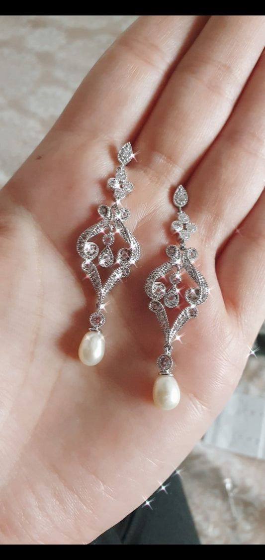 Diamante Rhinestone Pearl Earring E12