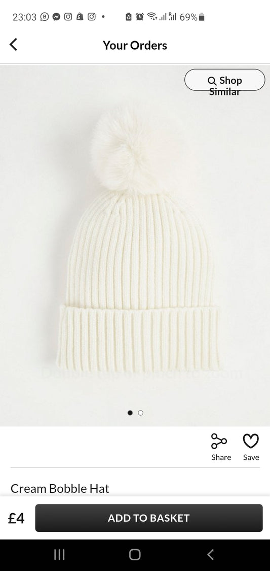 George UK cream unisex Bobble Hat