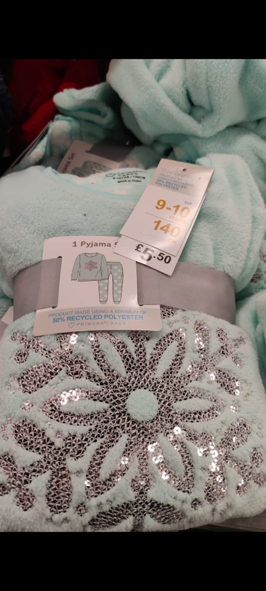 Primark Uk fleece girls pyjama pj set mint green