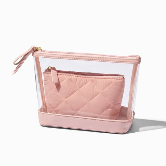 Claires uk pink 2 in one transparent make up bag