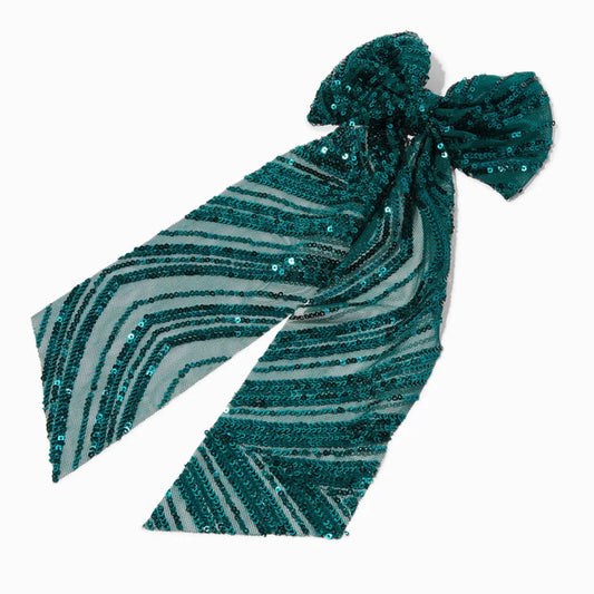 Claire's Emerald Green Sequin Large Bow Hair Clip