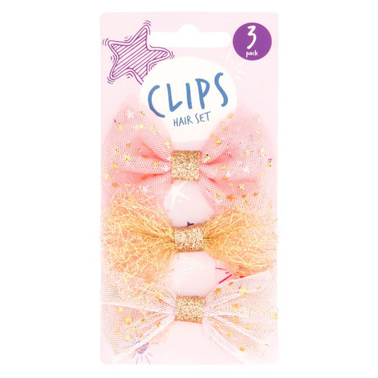 Uk set of 3 girls glitter hair clips