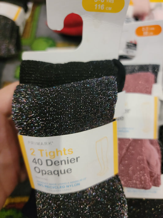 Primark  UK girls glitter opaque Leggings Tights 2 Pack