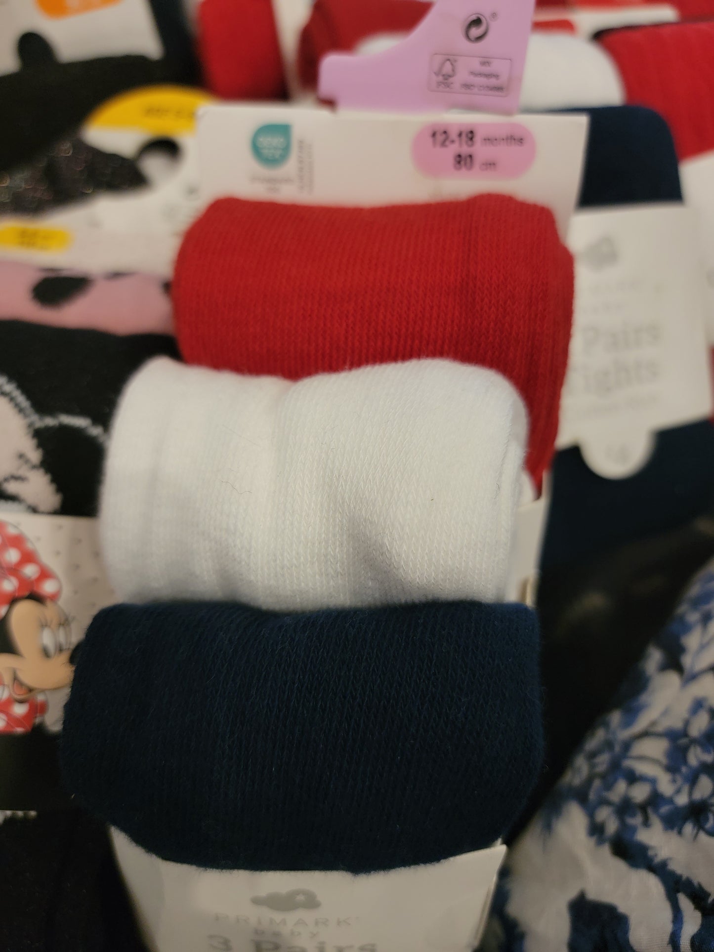 Primark  UK baby girls  winter  Leggings Tights 3 Pack red navy off white