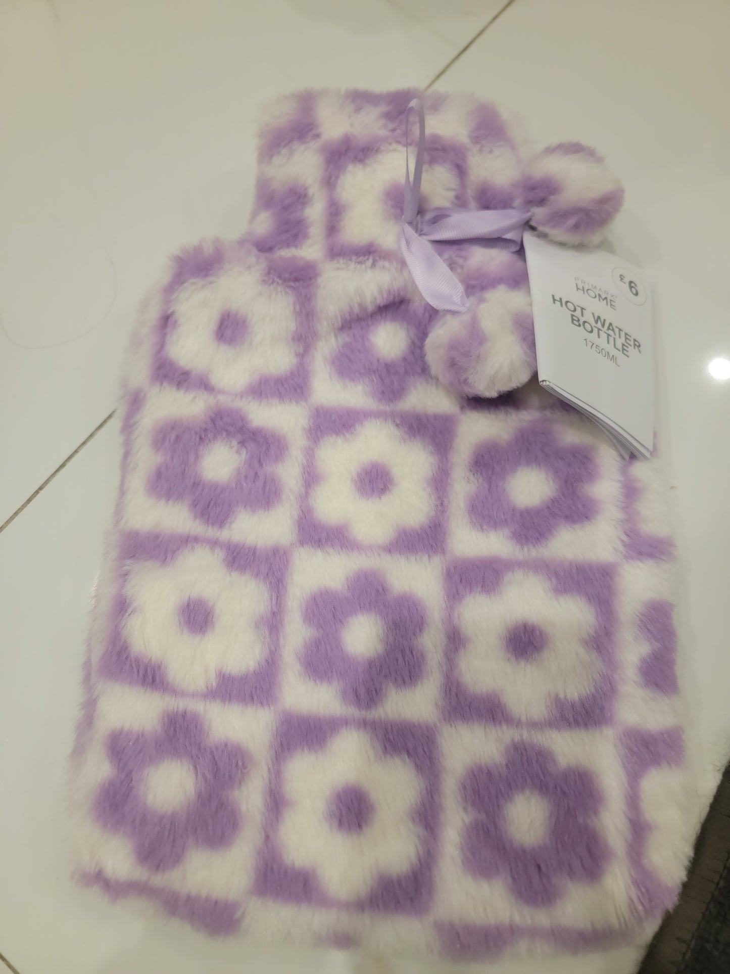 Primark uk hot water bottle with fleece cover purple