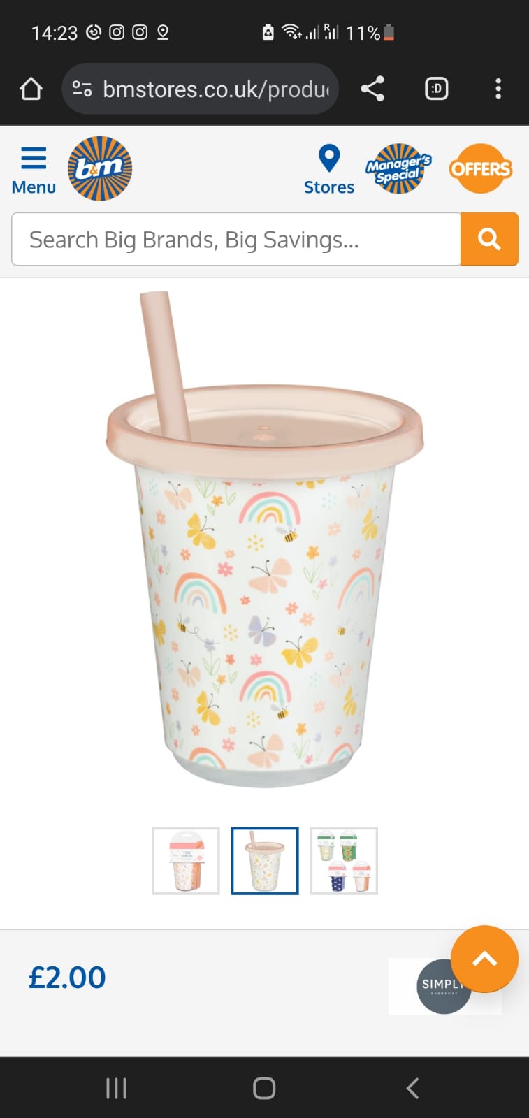 Bm bargains  Uk kids glass with lid and straw