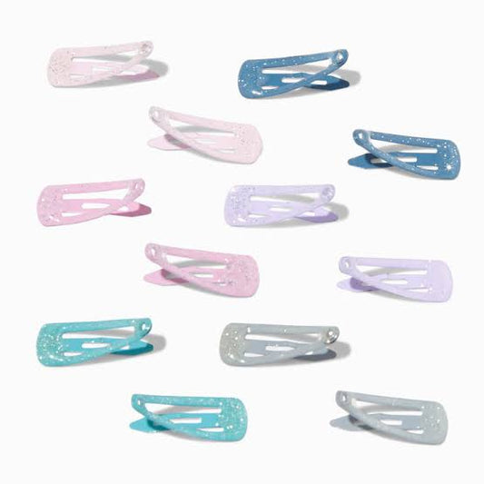 Claire's Club Deep Pastel Glitter Snap Hair Clips - 12 Pack for babies