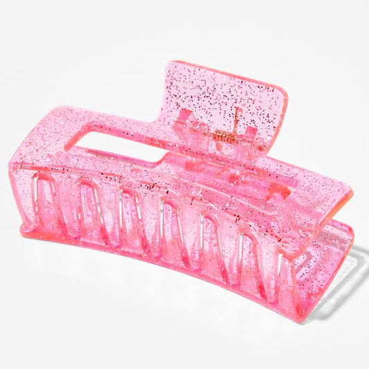 Claire's Medium Rectangle Pink Glitter Hair Claw