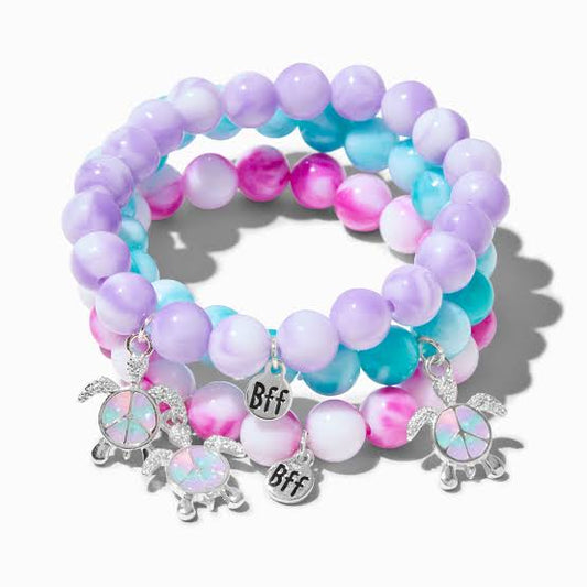 Claire's Friends Turtle Peace Sign Marble Beaded Stretch Bracelets - 3 Pack