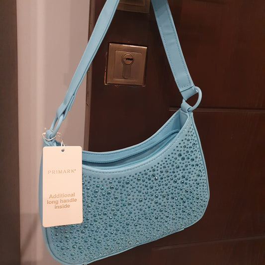 Primark blue aqua bag with diamante and 2 straps