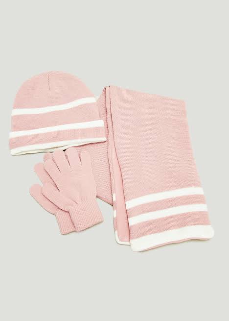 Matalan Uk girls matching hat scarf gloves set fleece inside